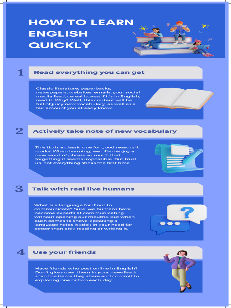 Blue 3D Tips Learn English Infographic | PDF