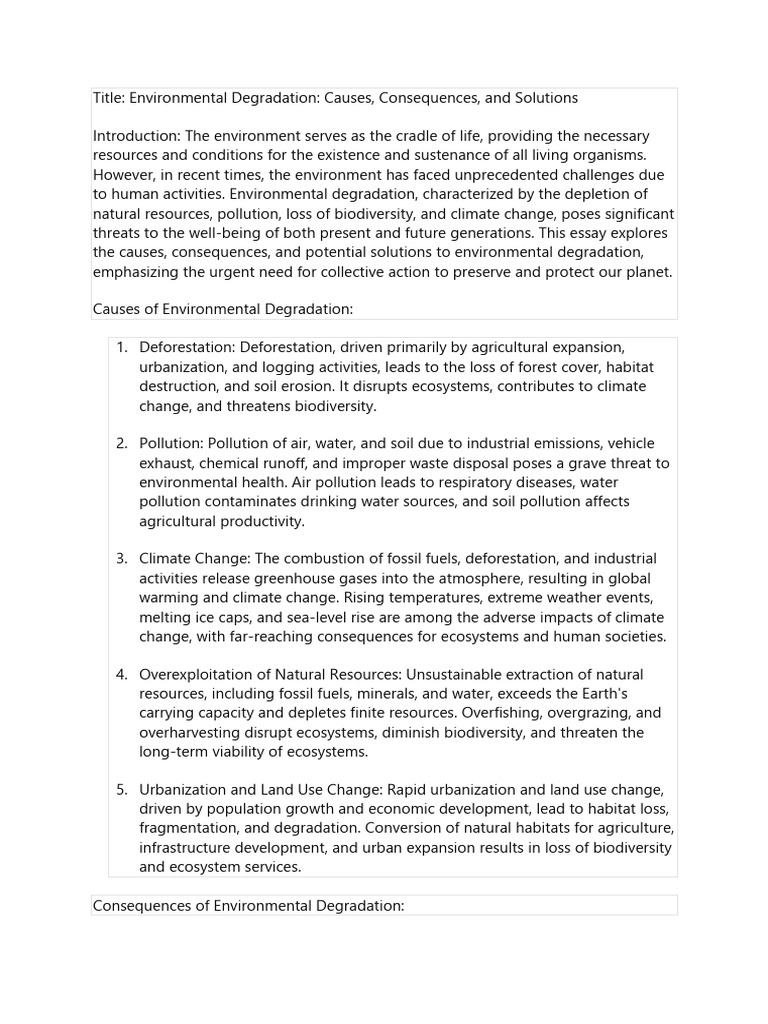 Causes and Solutions of Environmental Degradation | PDF | Environmental ...