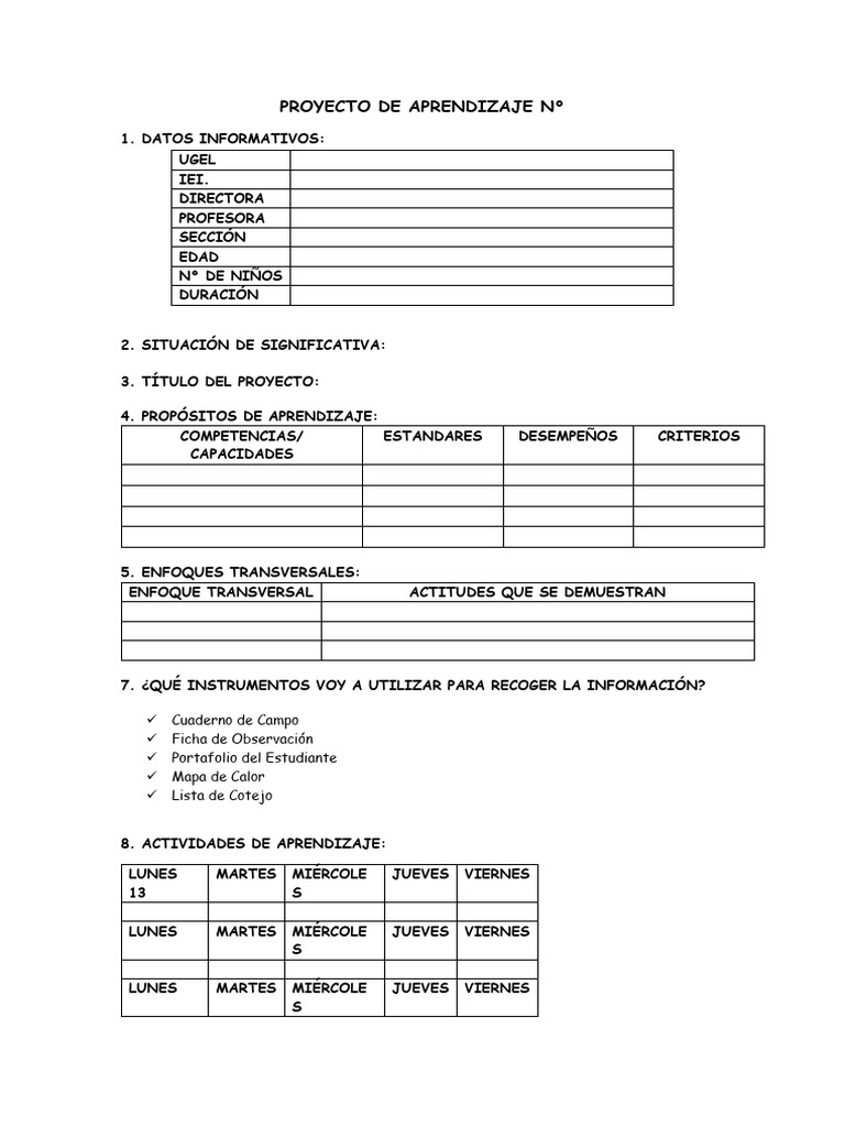 Proyecto de Aprendizaje Inicial | PDF | Evaluación | Educación de la ...