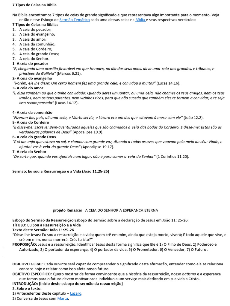 7 Tipos de Ceias Na Bíblia | PDF | Jesus | Evangelho de João