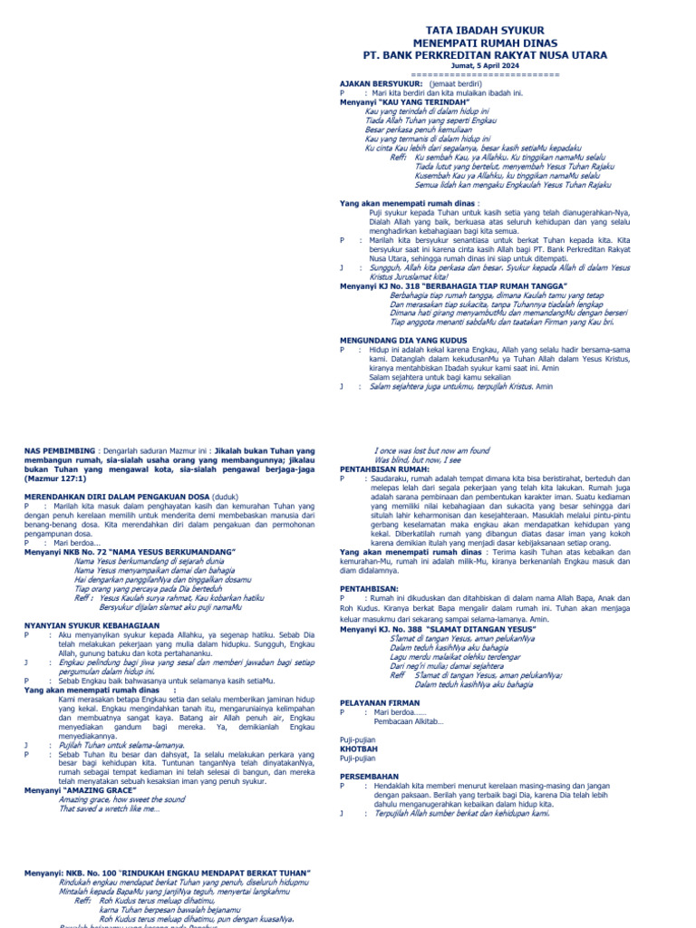 Tata Ibadah Syukur Menempati Rumah Baru | PDF