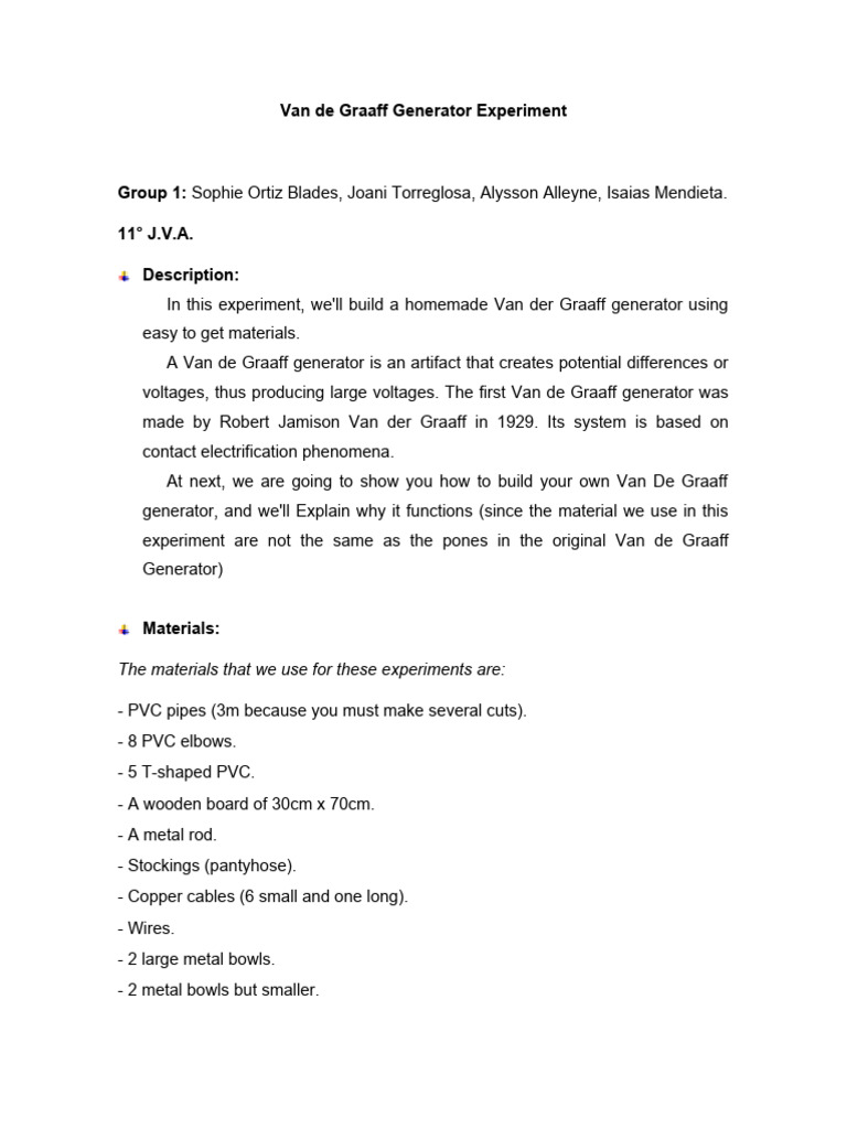 Van De Graaff Generator Experiment Pdf Electric Charge Ion