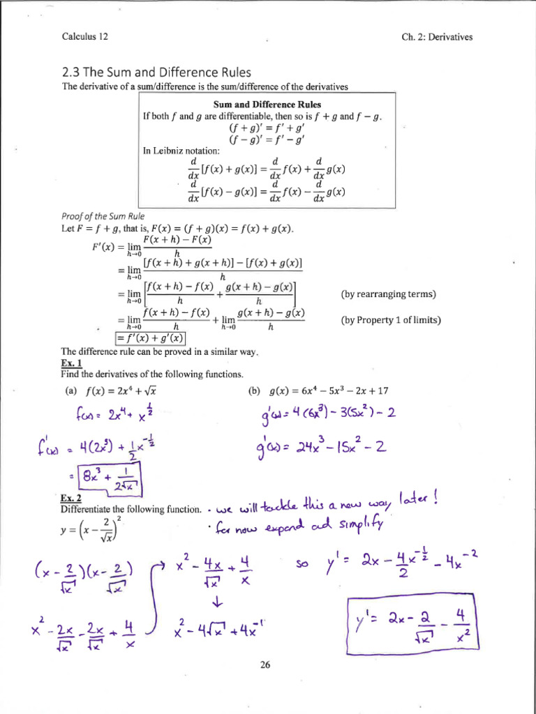 Chapter 2.3 - The Sum and Difference Rules Filled Examples | PDF