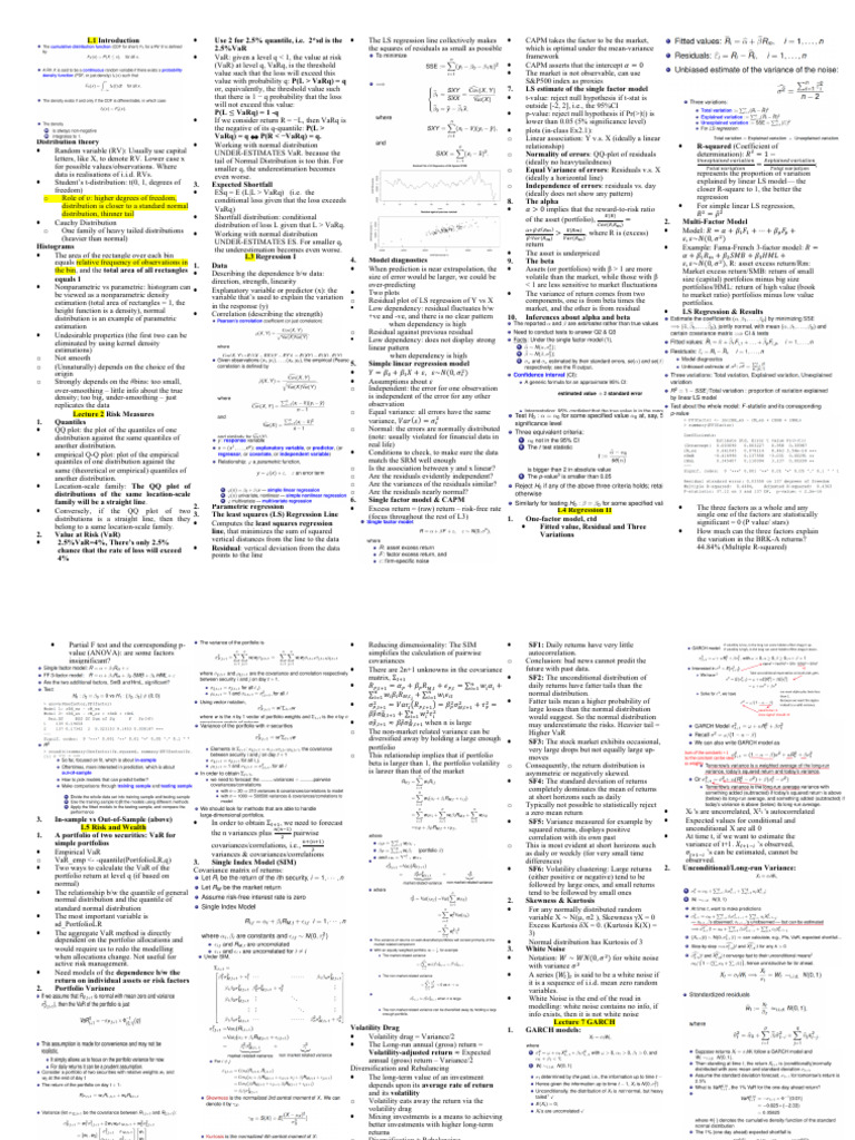 Empirical Finance cheat sheet | PDF | Coefficient Of Determination ...