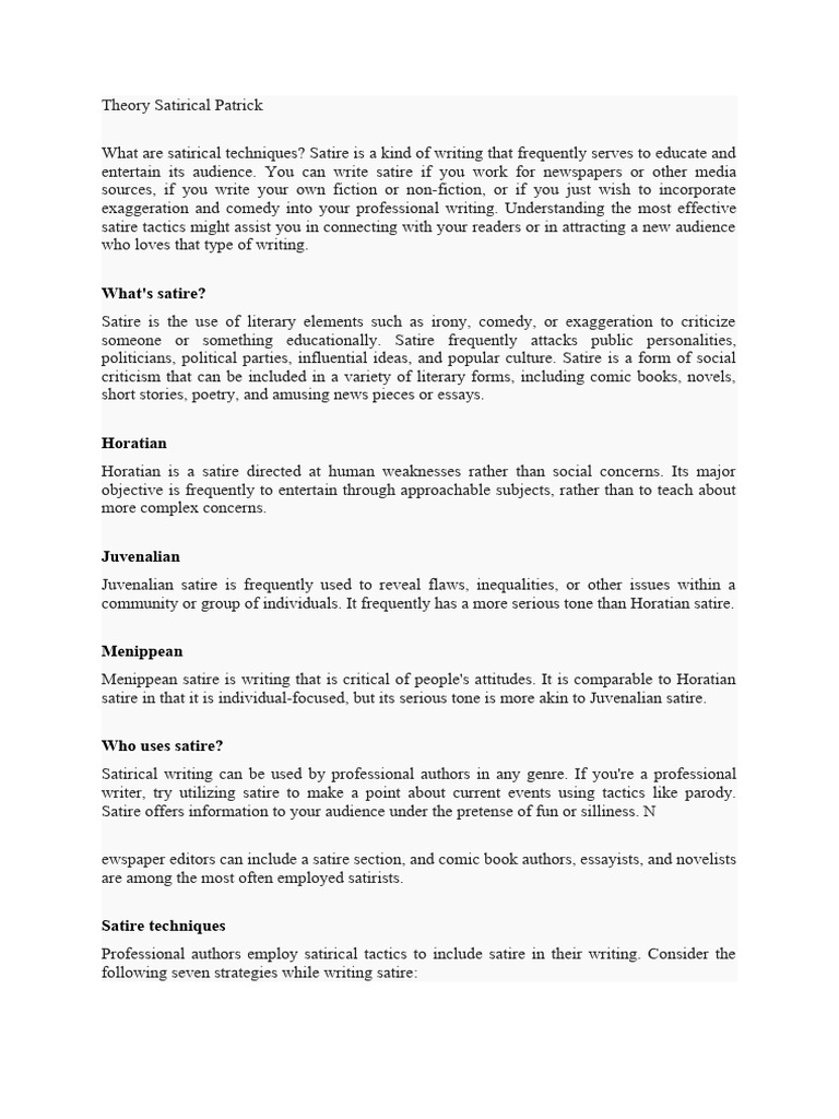 Theory Satirical Patrick | PDF | Satire | Poetry