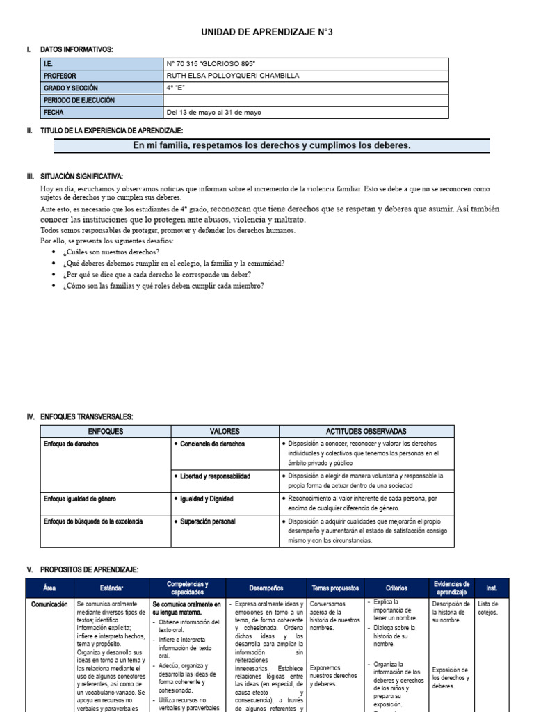 4° Grado - Unidad de Aprendizaje N°03 | PDF | Números | Ángulo