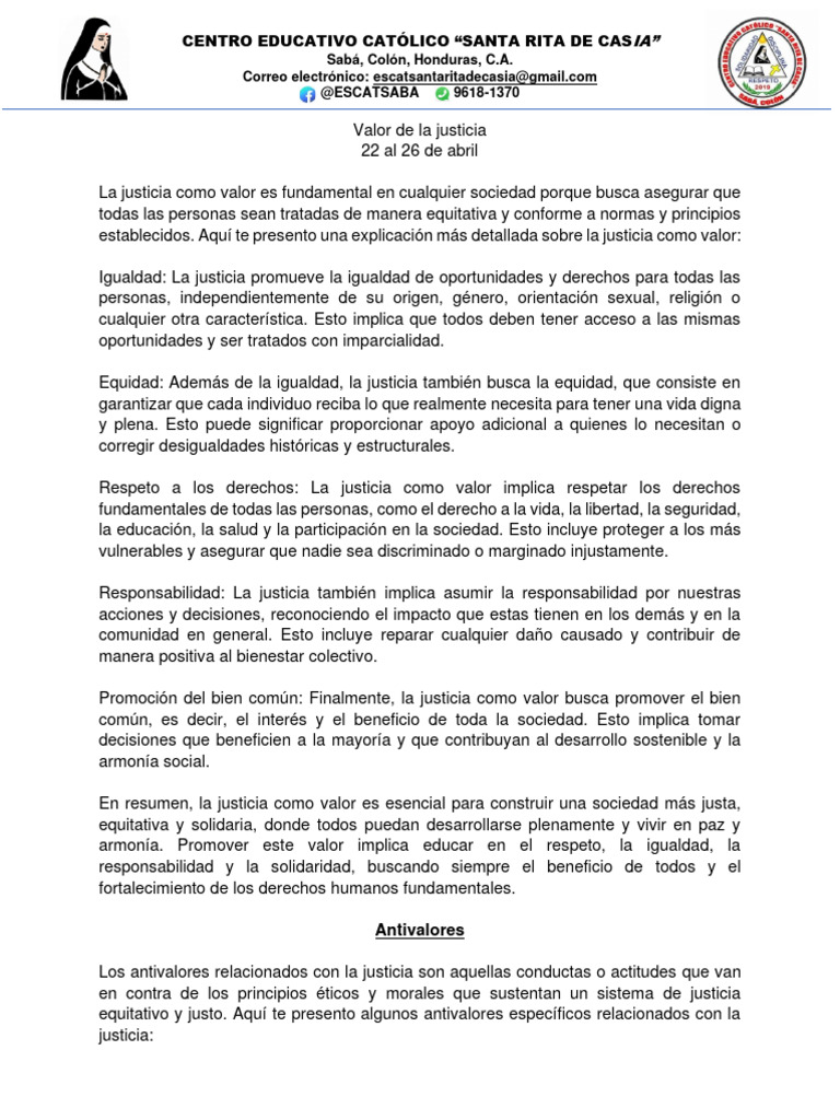 Justicia: Valor Fundamental y Antivalores | PDF | Justicia | Crimen y ...