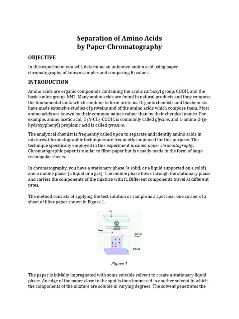 Separation of Amino Acid by Paper Chromatography Download Free PDF