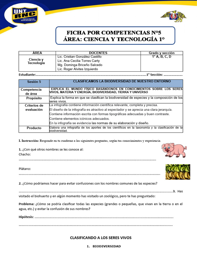 Ficha Sesión #5 Ciencia y Tecnología 1° Sec | PDF | Eucariotas | Organismos