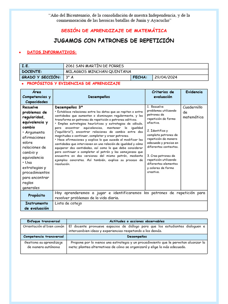 3° SES Lunes 29 MATE Patrones de Repetición .. | PDF | Aprendizaje ...