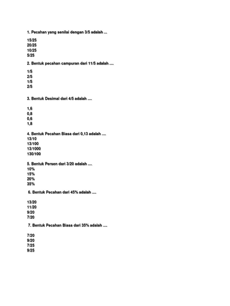 Soal Pecahan dan Desimal Kelas 6 | PDF