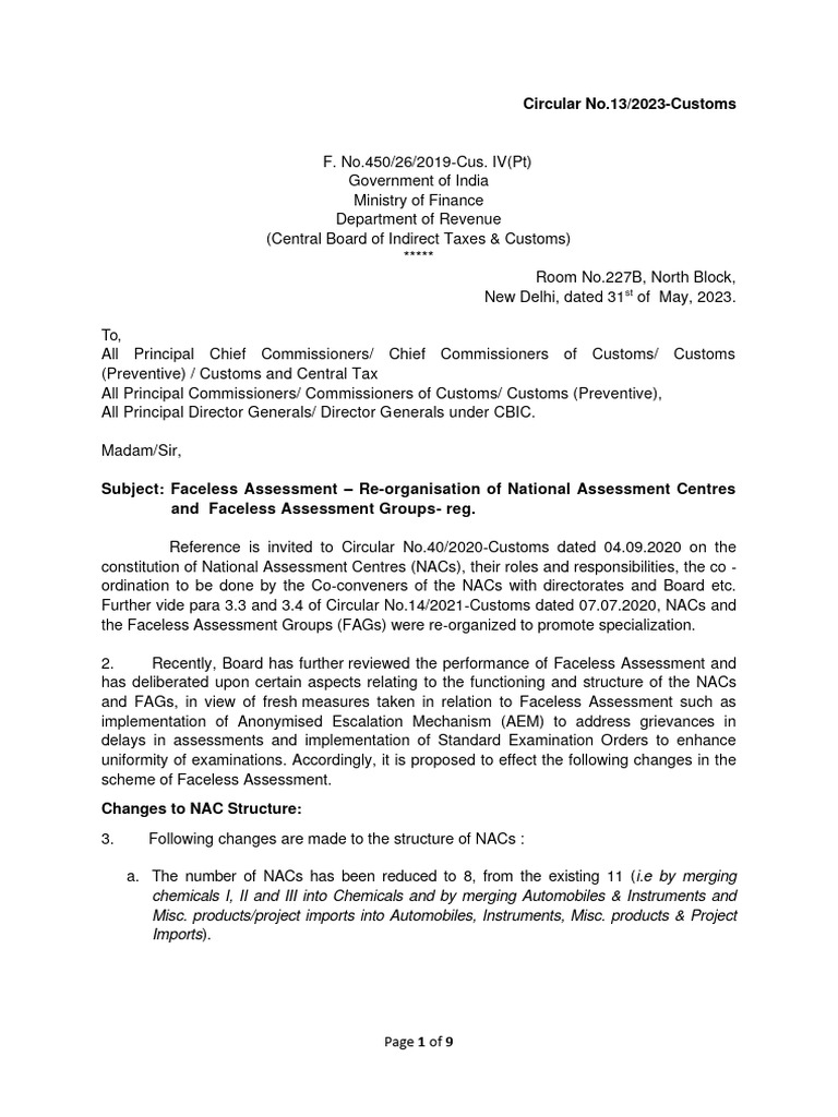 Reorganization of Faceless Assessment 2023 | PDF | Government Finances ...
