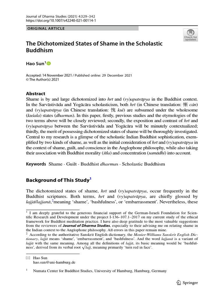 The Dichotomized States of Shame in The Scholastic Buddhism Hao