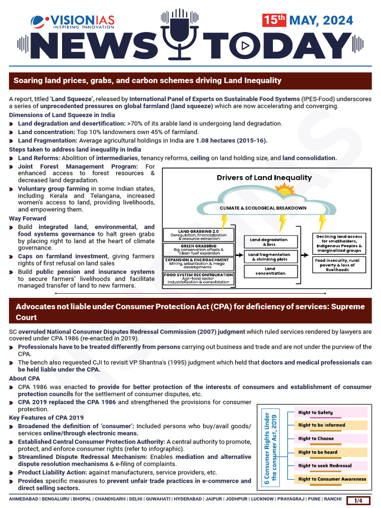 VisionIAS Daily Current Affairs 15 May 2024 | PDF | Vix | Heat Wave