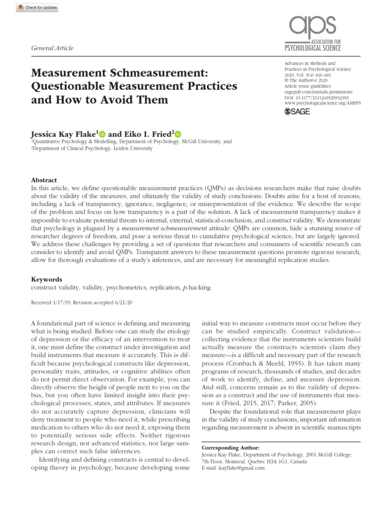 Questionable Measurement Practices in Psychology | PDF | Validity ...