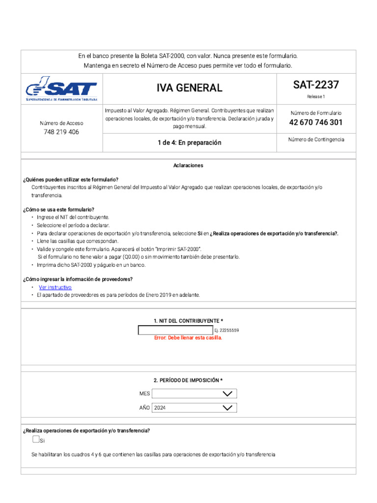 Instrucciones para Formulario SAT-2237 IVA | PDF | Impuesto al valor ...
