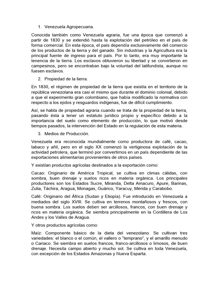 Historia de la Agricultura en Venezuela | PDF | Venezuela | Agricultura
