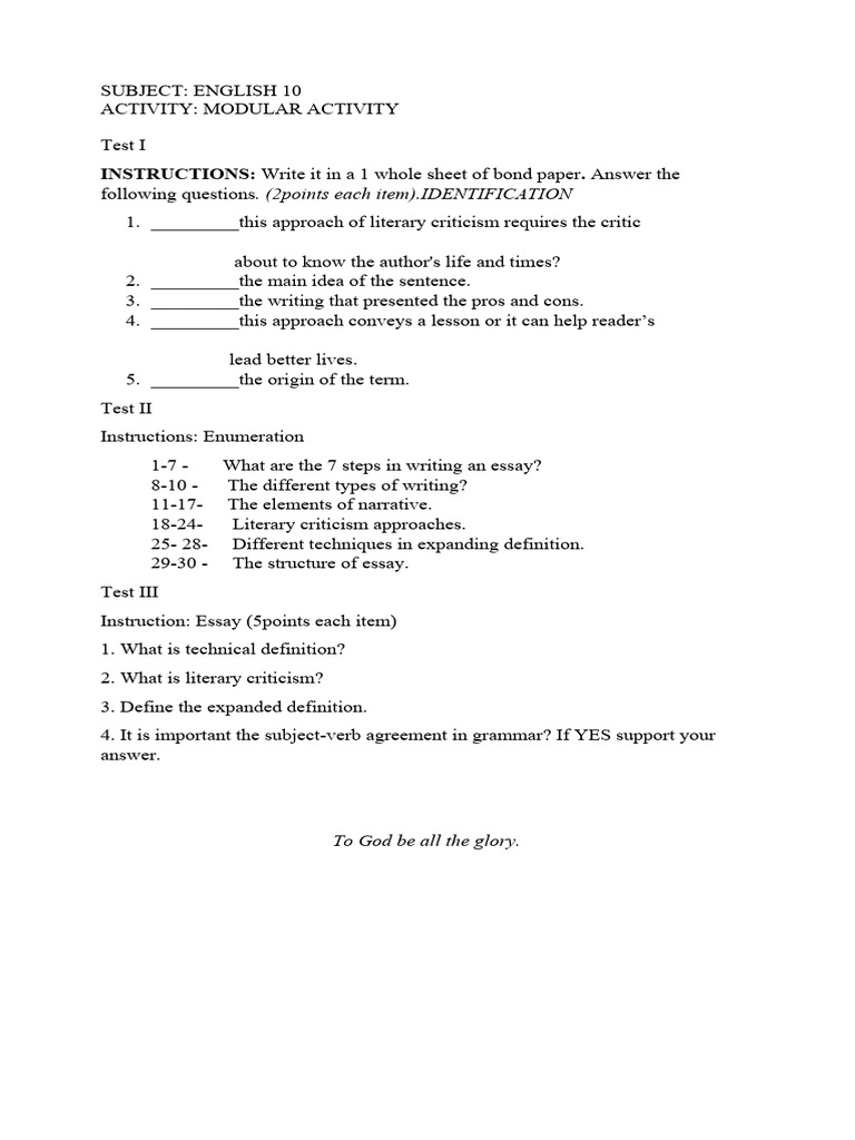 Modular Activity in English 10 | PDF