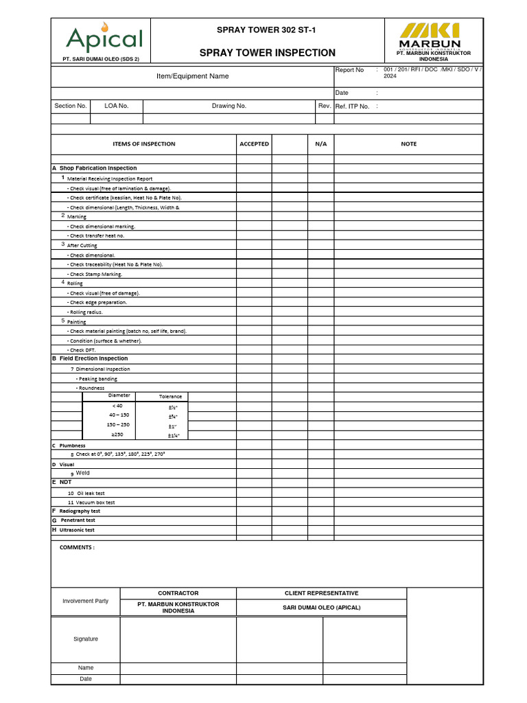 Inspection Recod LC | PDF | Industrial Processes | Building Materials