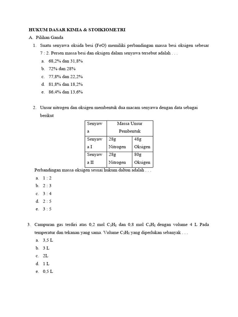 Hukum Dasar Kimia dan Stoikiometri | PDF | Metode & Bahan Ajar | Sains ...