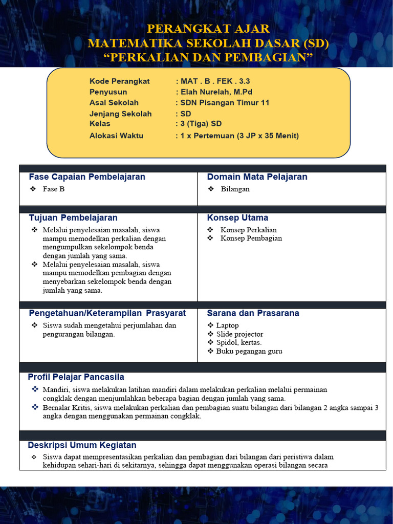 Modul Ajar Matematika Kelas 3 SD | PDF