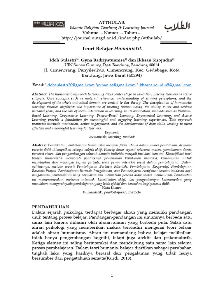 Teori Belajar Humanistik dalam Pendidikan | PDF