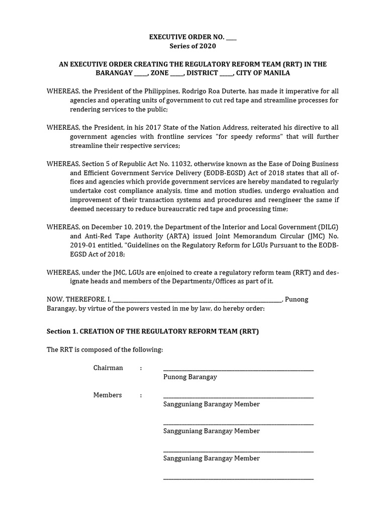 Regulatory Reform Team Executive Order | PDF | Policy | Governance