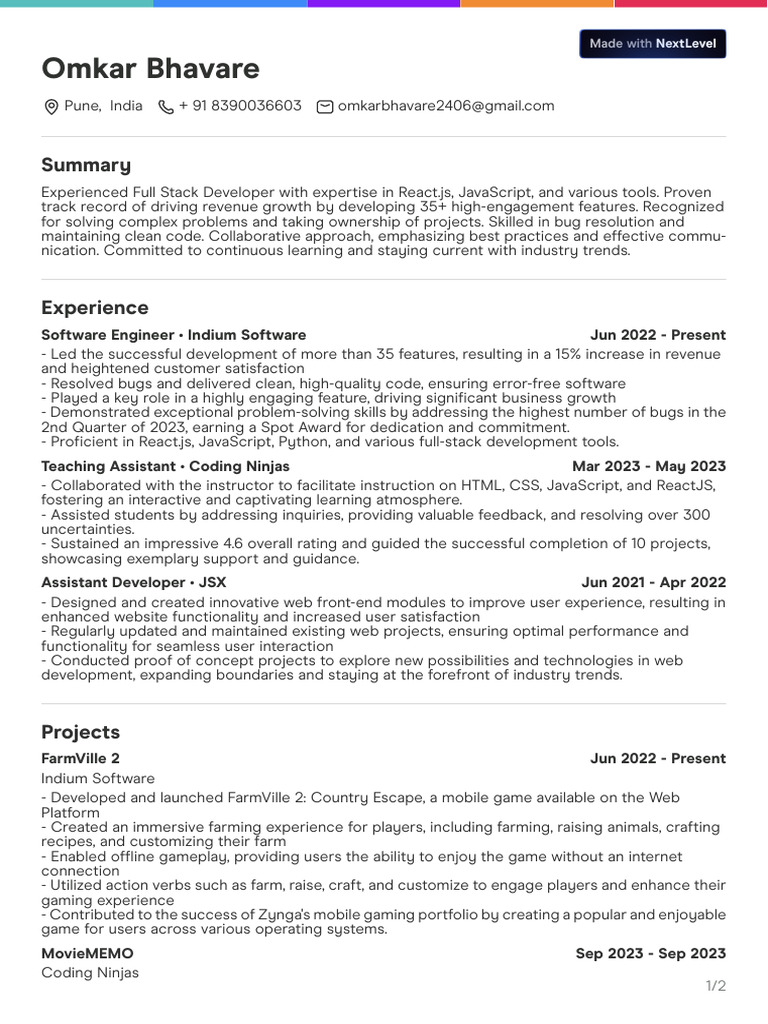 Full Stack Developer Resume Summary | PDF | Java Script | World Wide Web