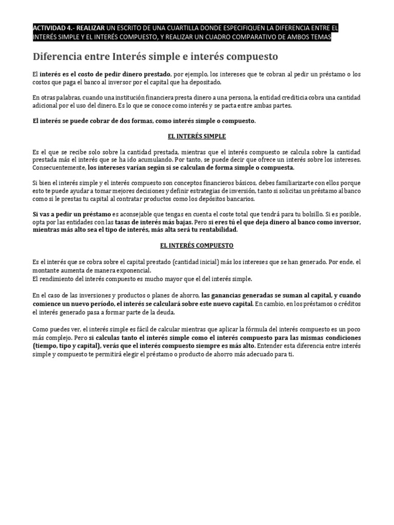 ACT.- 4.- Diferencia Entre Interés Simple e Interés Compuesto | PDF ...