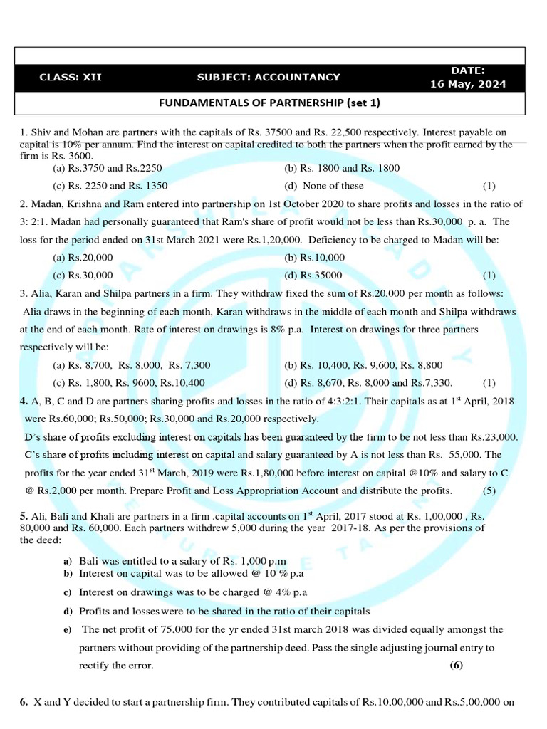Fundamentals Class Test 2023 1 | PDF | Interest | Partnership