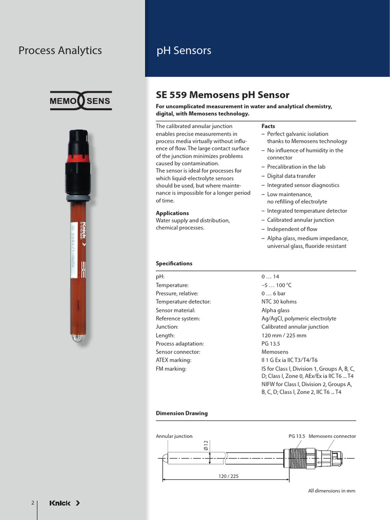 SE 559 Memosens pH Sensor Overview | PDF | Sensor | Ph