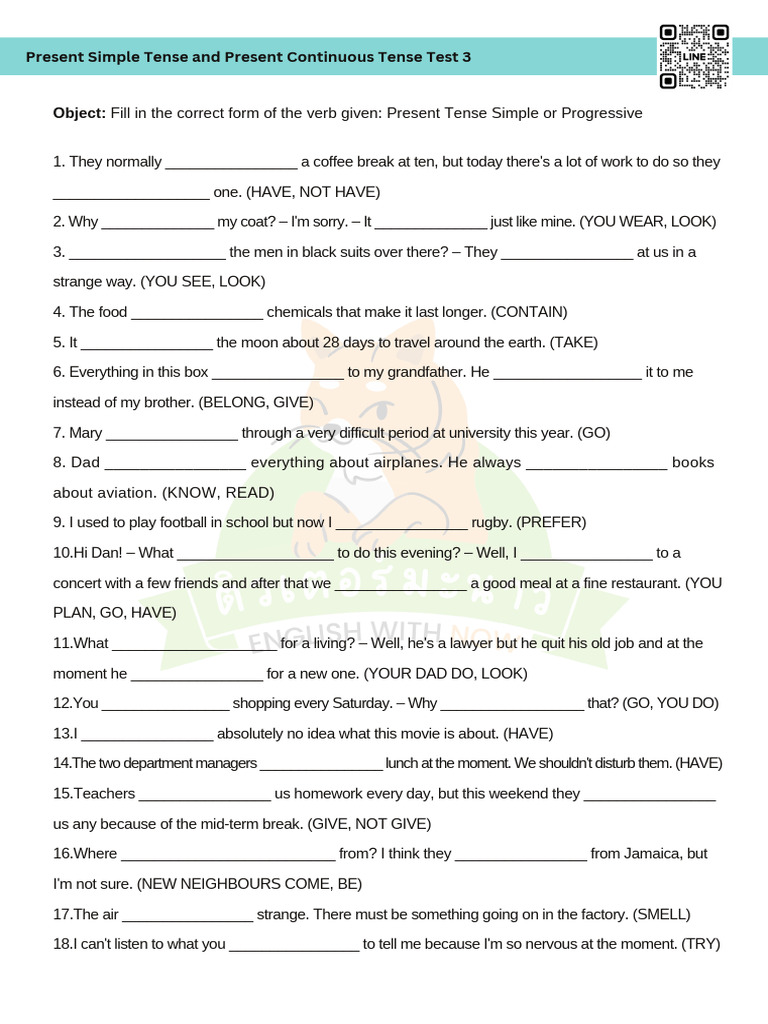Present Simple vs Continuous Test 3 | PDF