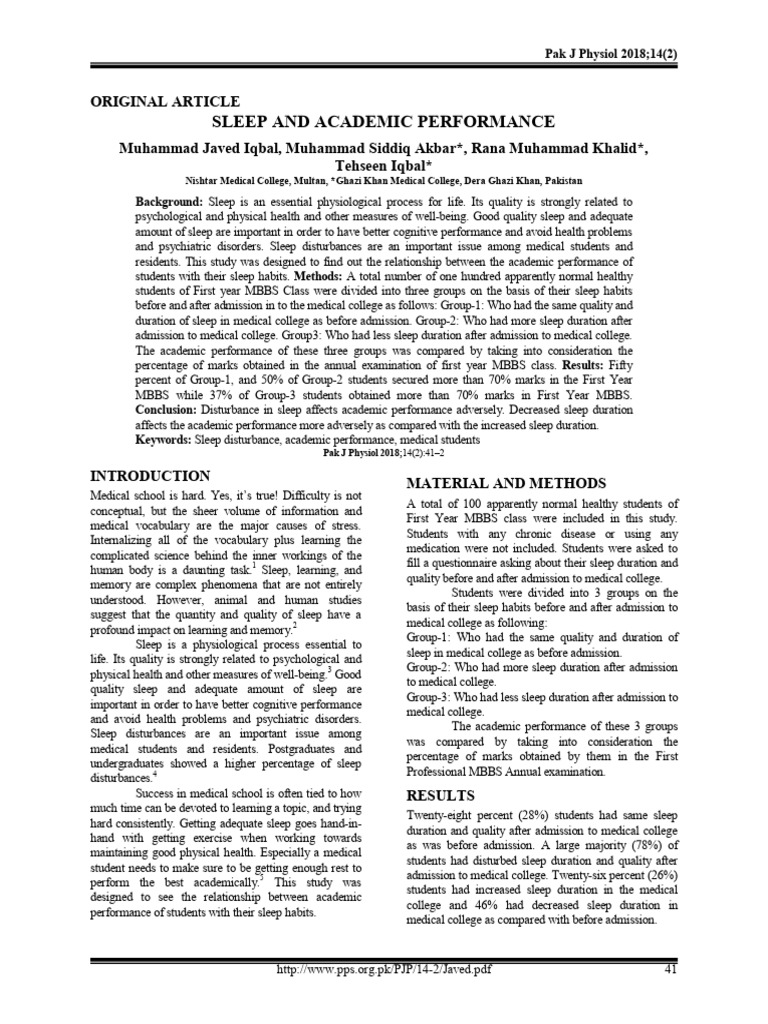 Sleep and Academic Performance | PDF | Sleep | Medical School