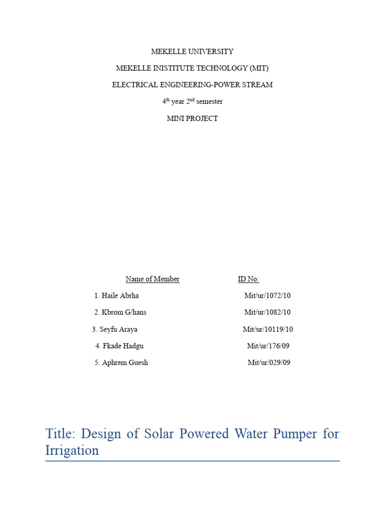 Solar-Powered Water Pump Design for Irrigation | PDF | Electric Motor ...