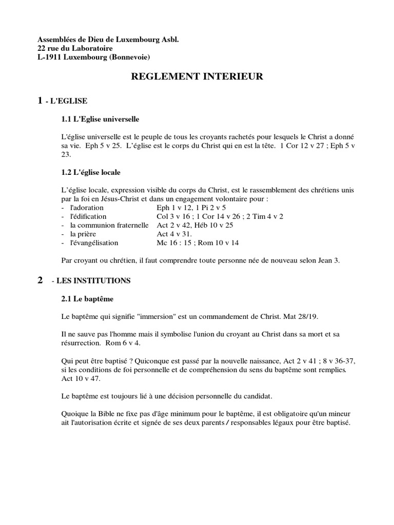 Règlement Intérieur de l'Église | PDF | Baptisme | Église chrétienne