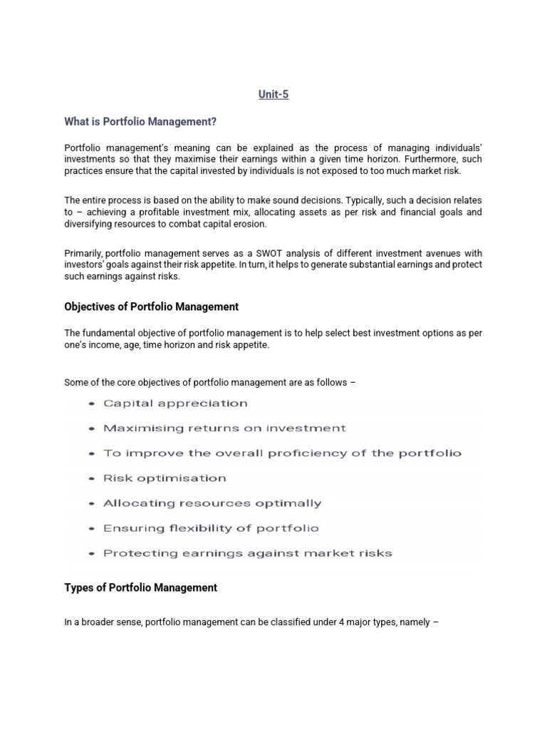 Unit-5 Portfolio Management | PDF | Investment Management | Investing