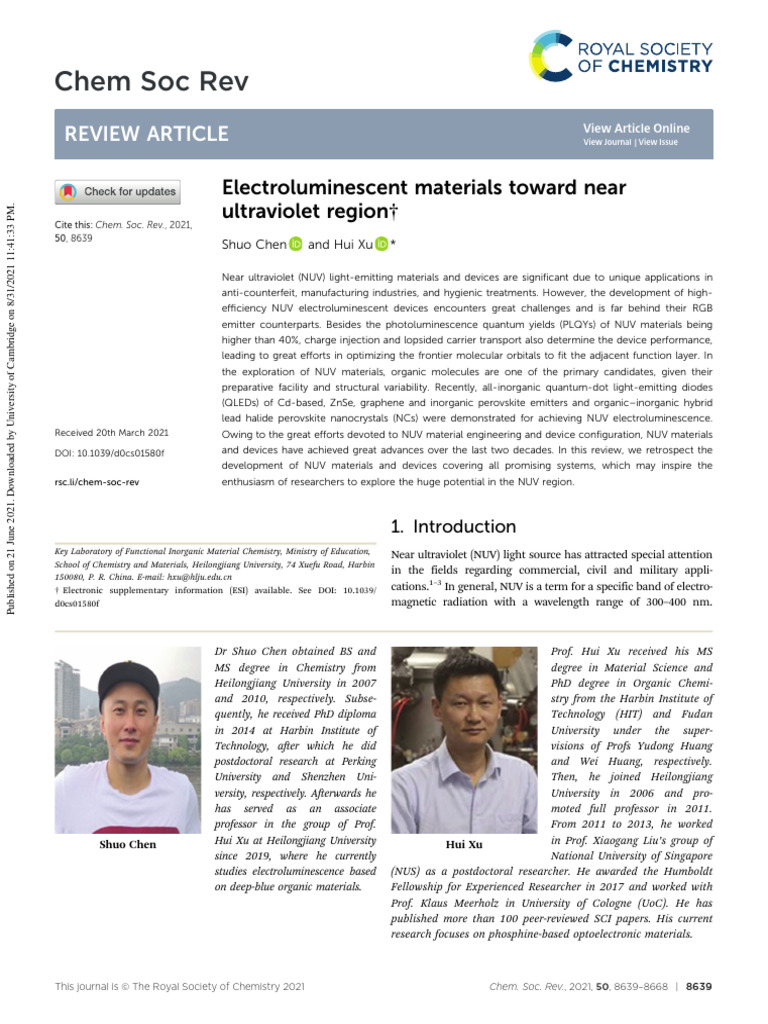 Chem. Soc. Rev., 2021,50, 8639 | PDF | Ultraviolet | Light Emitting Diode