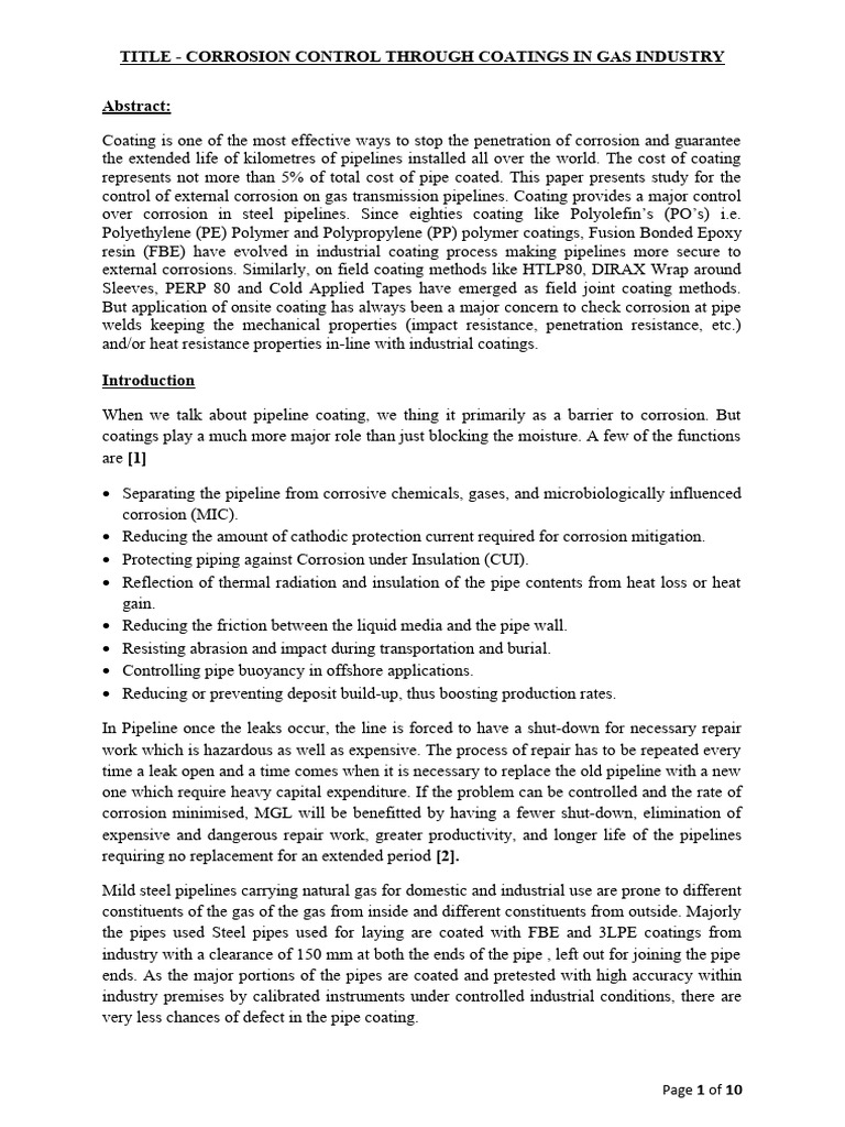 Corrosion Control Coatings for Gas Pipelines | PDF | Corrosion | Epoxy