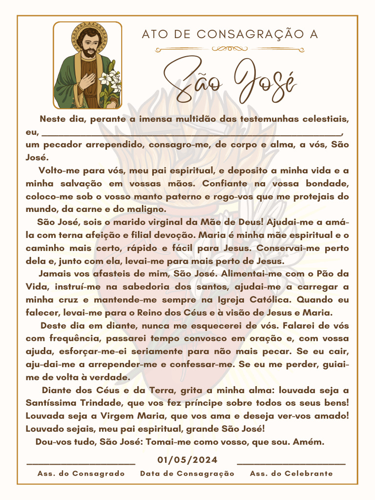 Ato de Consagração a São José | PDF | Maria, mãe de Jesus | São José