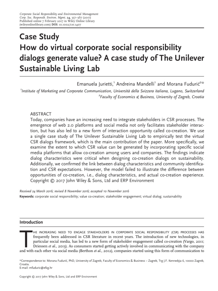 Case Studyhow Do Virtual Corporate Social Responsibilitydialogs