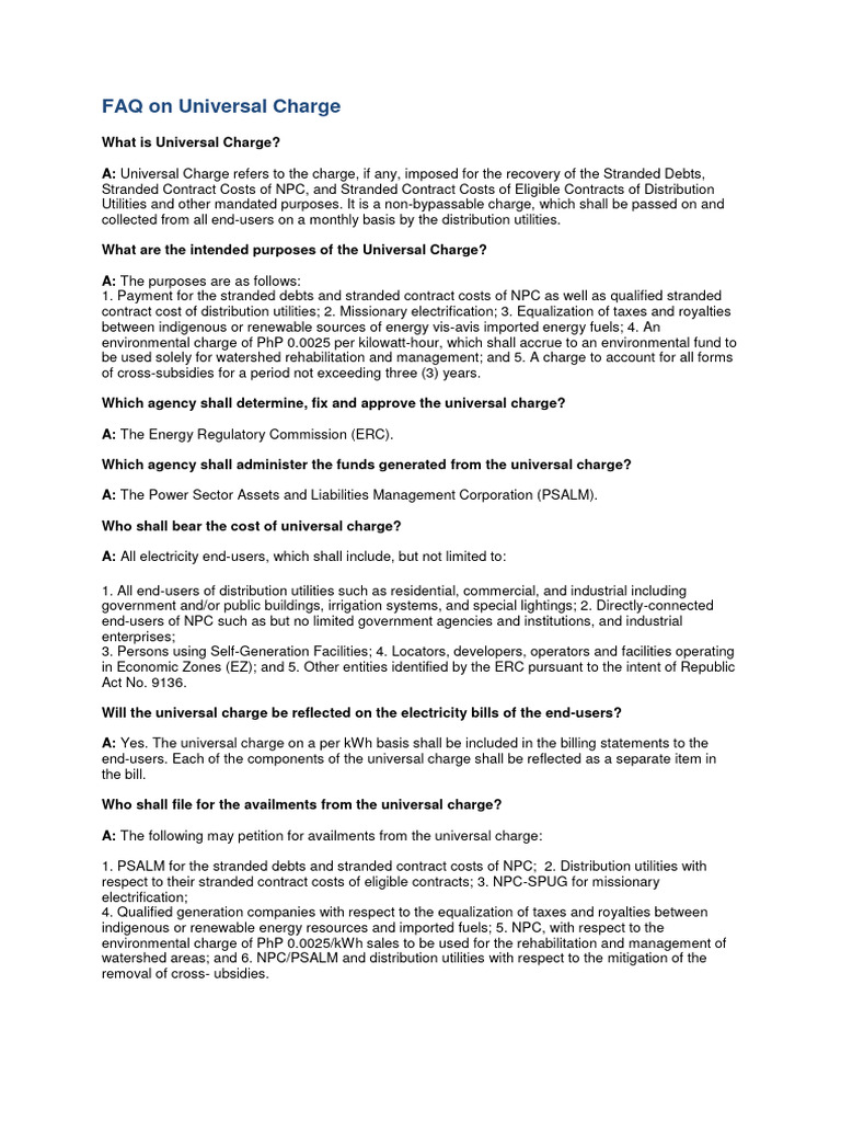 Understanding the Universal Charge FAQ | PDF | Public Utility | Remittance