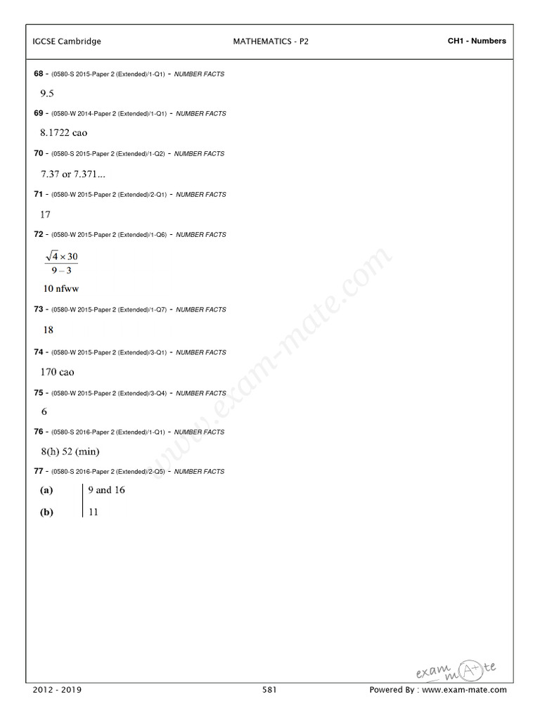 IGCSE Mathematics Number Facts | PDF | Mathematics | Real Analysis