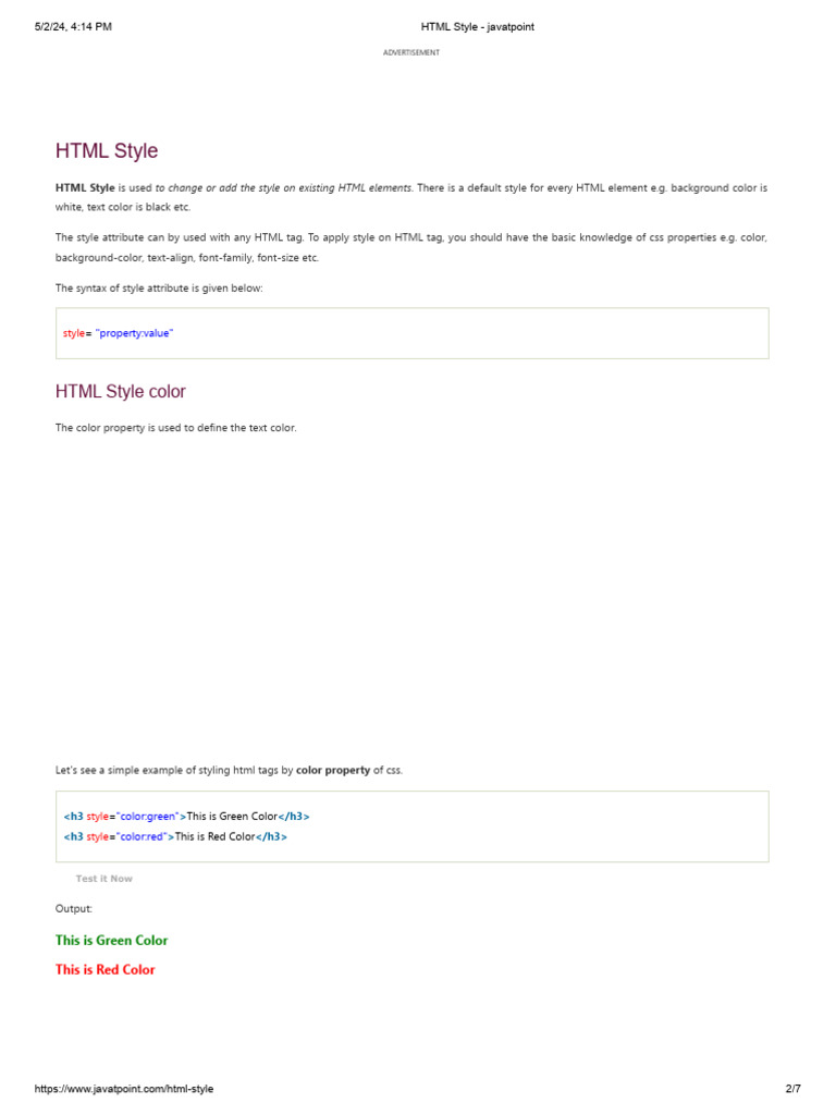 HTML Style - Javatpoint | Download Free PDF | Html Element | Html