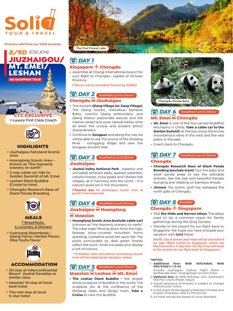 9D Jiuzhaigou Mt. Emei Leshan | PDF