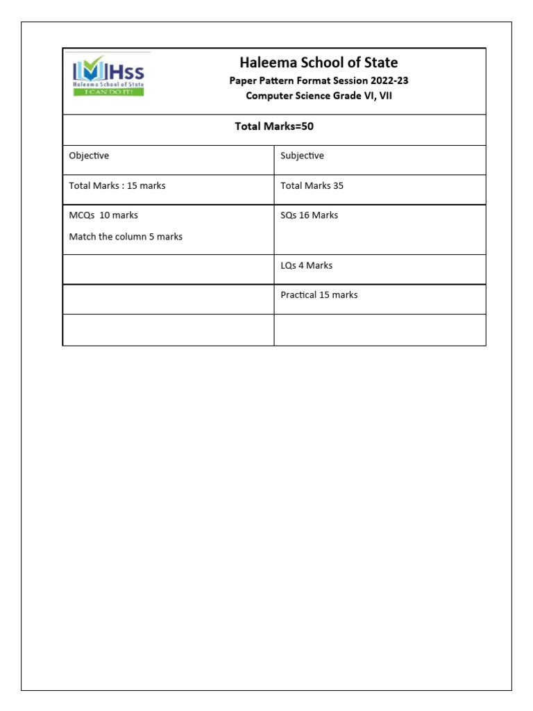 Compuer Science Paper Format 2023-24 | PDF