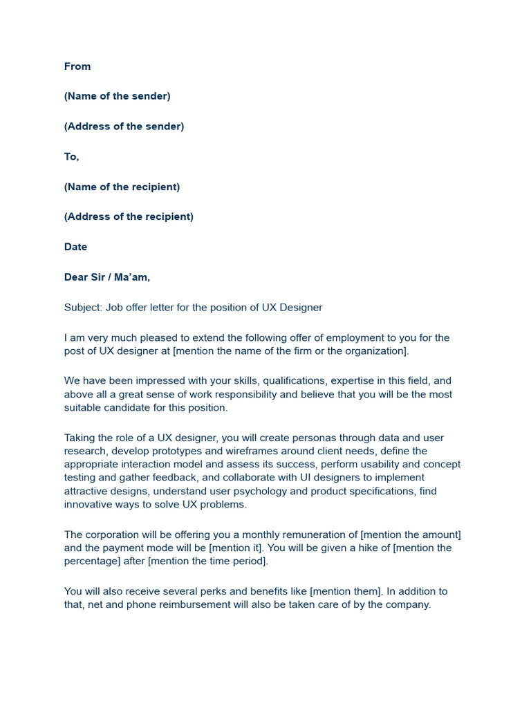 Ux Designer Job Offer Letter Template - 1 | PDF | Career & Growth ...