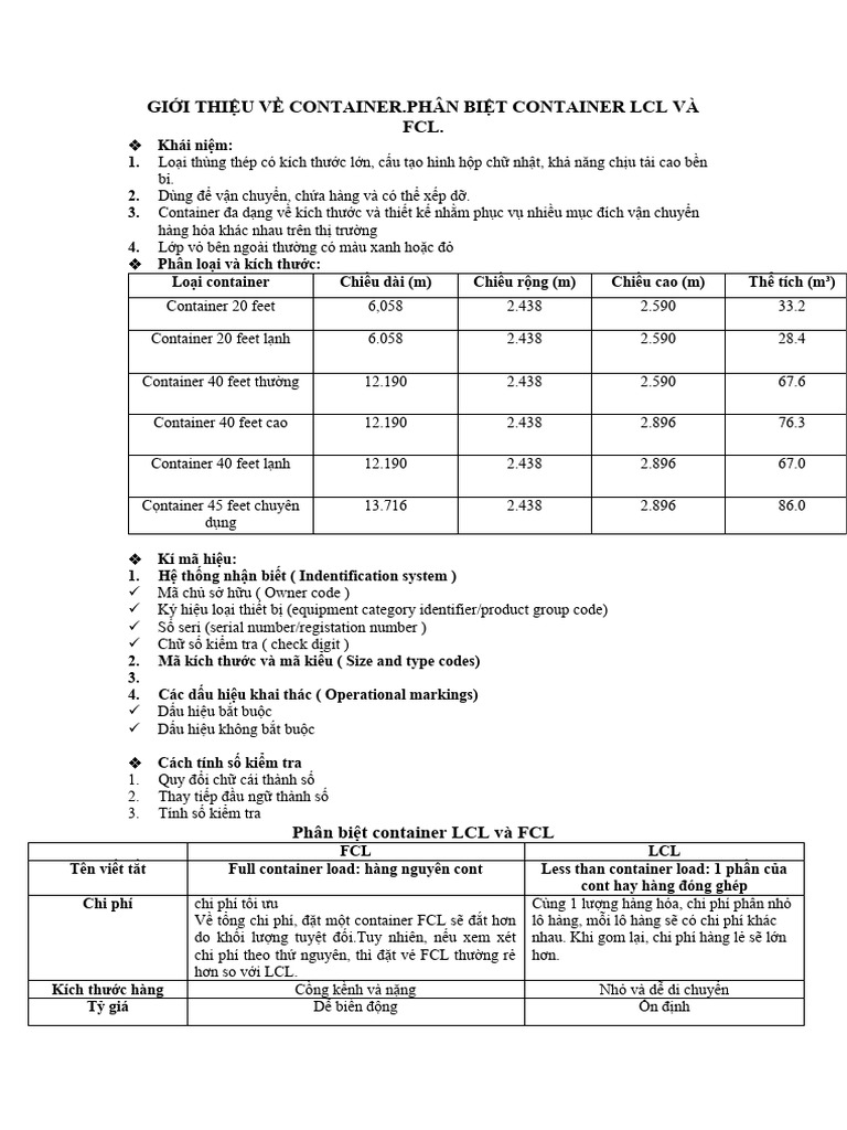 GIỚI THIỆU VỀ CONTAINER | PDF