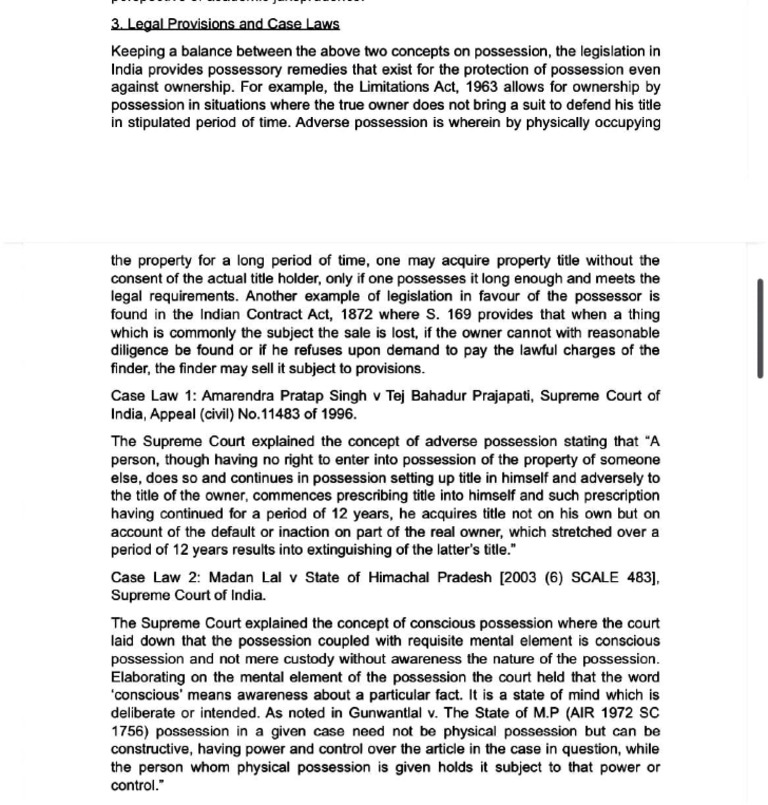 Indian Legal Provisions on Possession | PDF | Adverse Possession ...