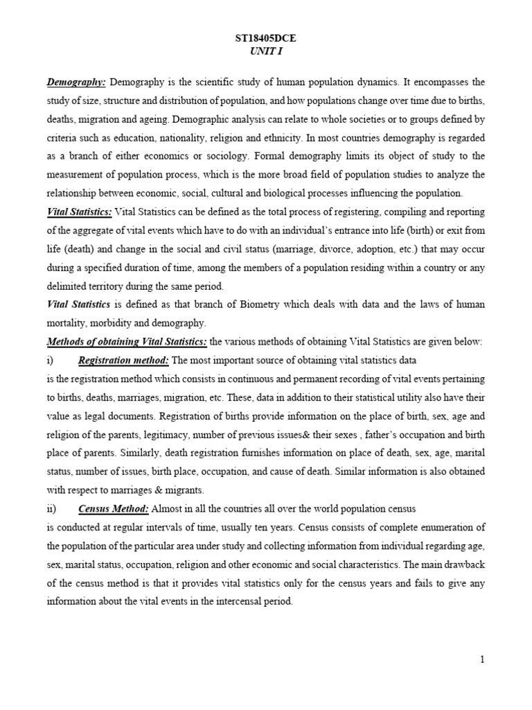 Demography 1 Pdf Demography Statistics