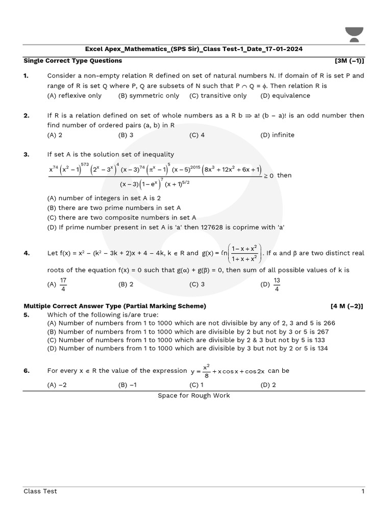 Apex Mathematics Class Test Questions | PDF | Mathematical Objects ...